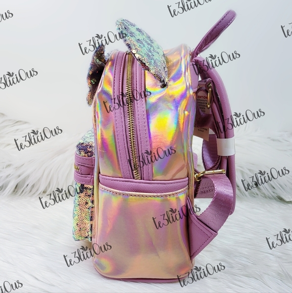 DISNEY PARKS LOUNGEFLY EARIDESCENT PINK BACKPACK - Picture 3 of 11